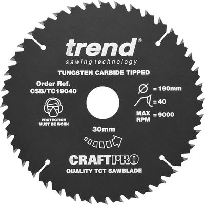 Trend Craft Saw Blade 190Mm X 40 Teeth X 30Mm Pk 1 CSB/TC19040
