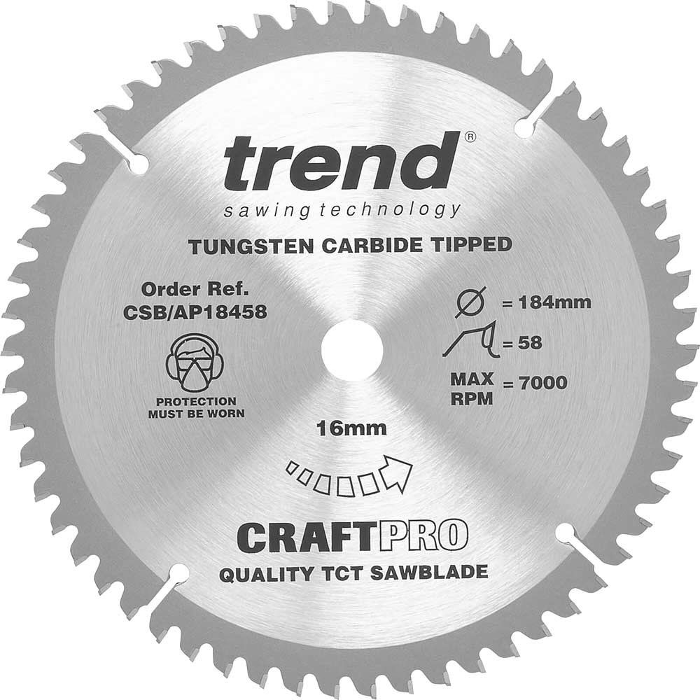 Trend Craft Saw Blade Aluminium And Plastic 184 X 58 Teeth X 16 Pk 1 CSB/AP18458 - Image 1