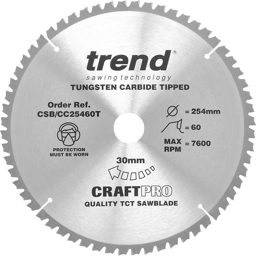 Trend Craft Saw Blade Crosscut 254Mm X 60 Teeth X 30Mm Thin Pk 1 CSB/CC25460T - Image 1