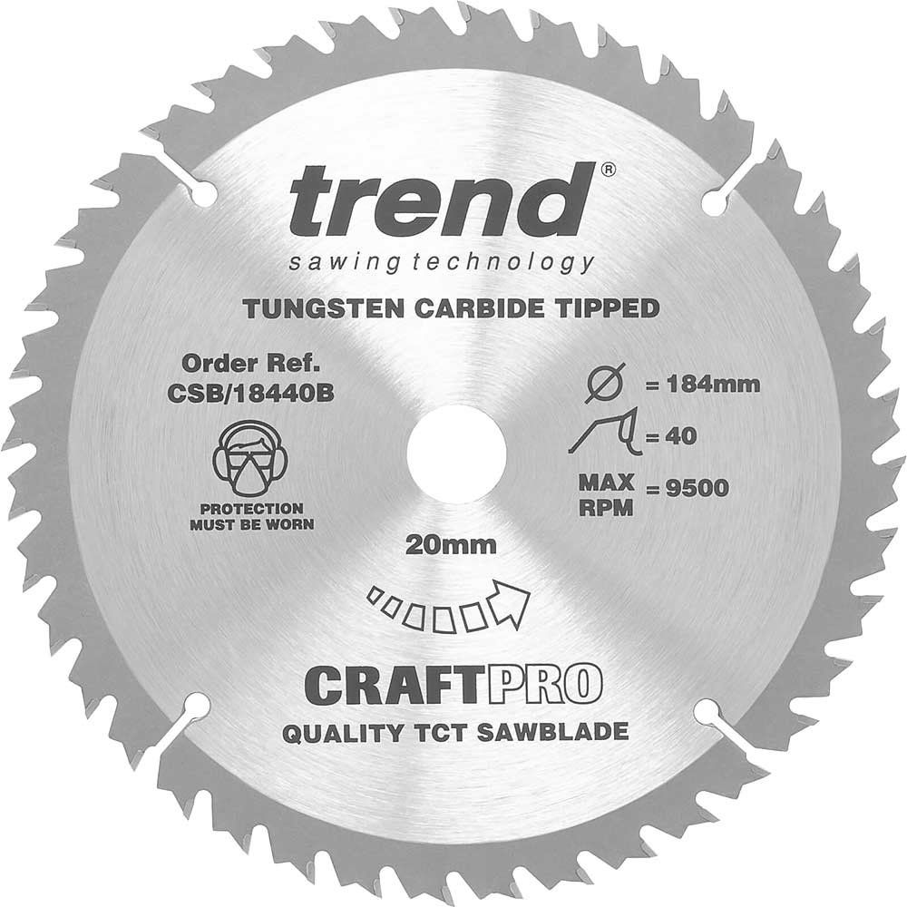 Trend Craft Saw Blade 184Mm X 40 Teeth X 20Mm Pk 1 CSB/18440B - Image 1