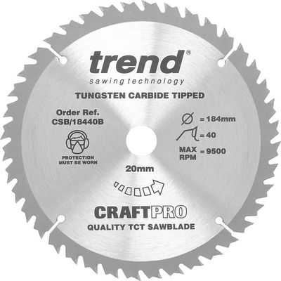 Trend Craft Saw Blade 184Mm X 40 Teeth X 20Mm Pk 1 CSB/18440B