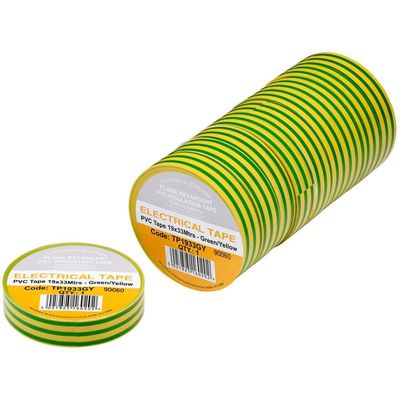 Draper PVC Electrical Insulation Tape Pack of 10 Yellow / Green 19mm 33m