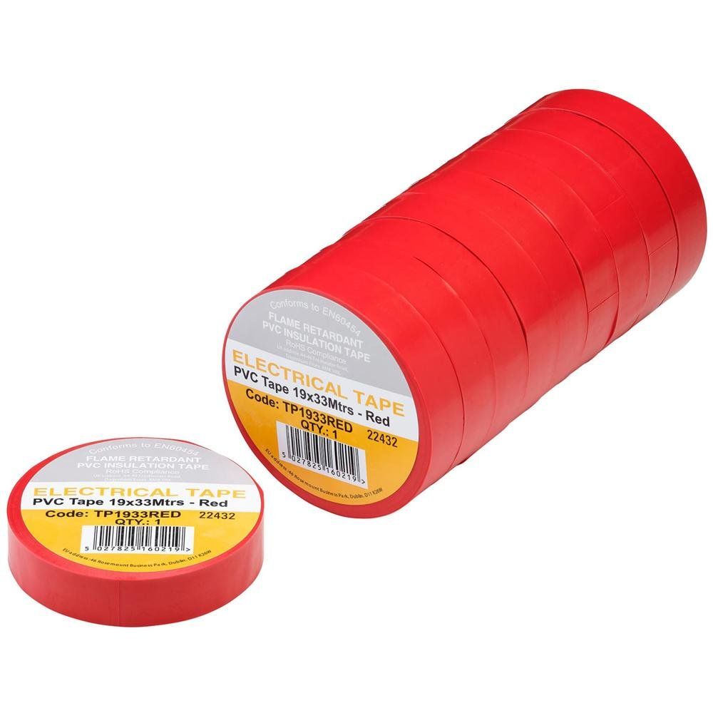 Draper PVC Electrical Insulation Tape Pack of 10 Red 19mm 33m - Image 1