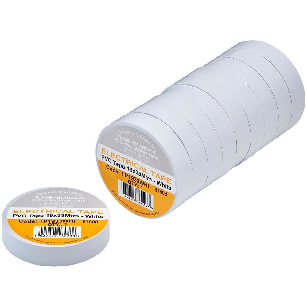 Draper PVC Electrical Insulation Tape Pack of 10 White 19mm 33m - Image 1