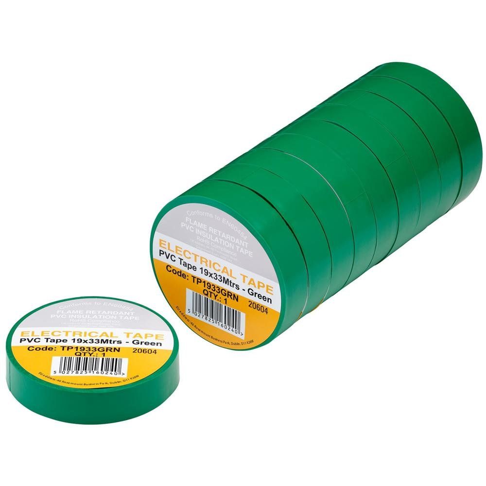 Draper PVC Electrical Insulation Tape Pack of 10 Green 19mm 33m - Image 1