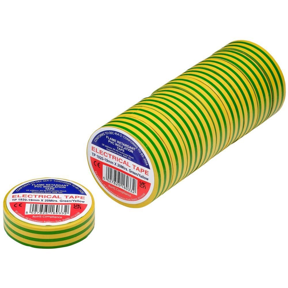 Draper PVC Electrical Insulation Tape Pack of 10 Yellow / Green 19mm 20m - Image 1
