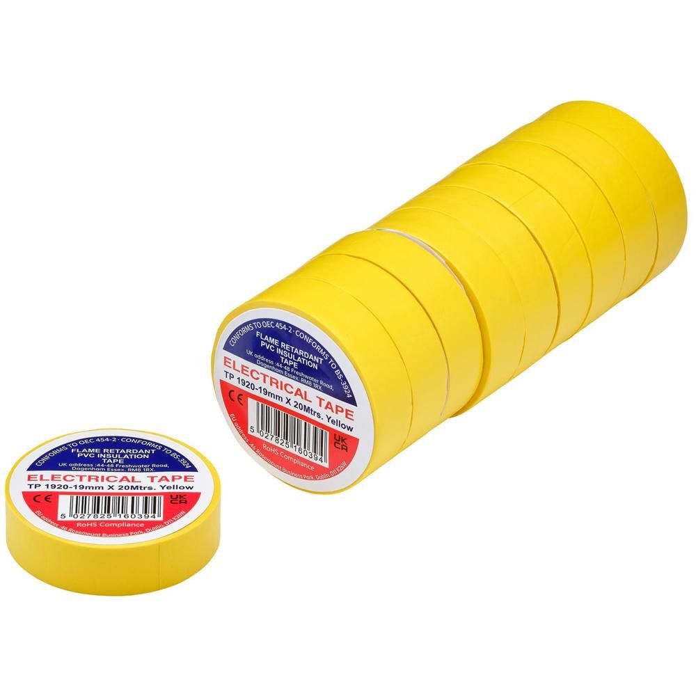 Draper PVC Electrical Insulation Tape Pack of 10 Yellow 19mm 20m - Image 1