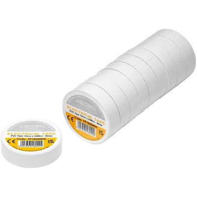 Draper PVC Electrical Insulation Tape Pack of 10 White 19mm 20m