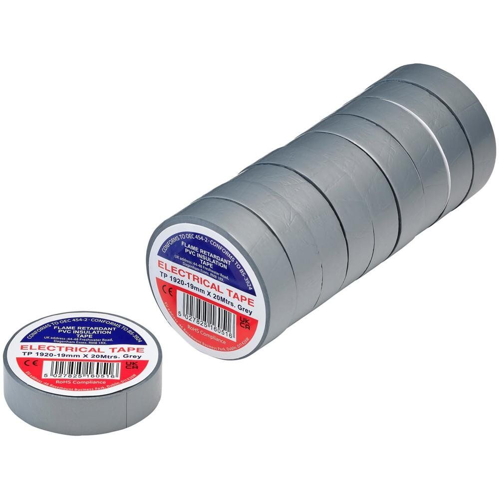 Draper PVC Electrical Insulation Tape Pack of 10 Grey 19mm 20m - Image 1