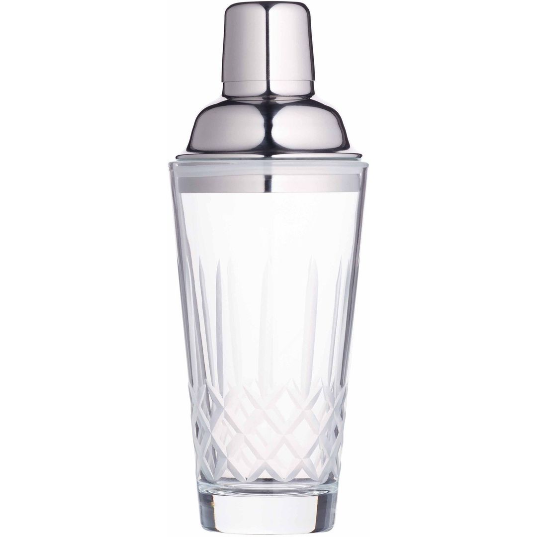 BarCraft Cut-Glass Cocktail Shaker with Stainless Steel Strainer, 350 ml - Image 1