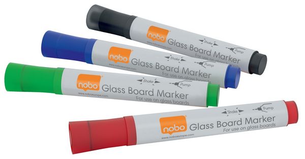 Nobo GLASS WHITEBD MARKER AST PK4