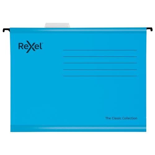 Rexel Classic Foolscap Reinforced Suspension Files V base 15mm Blue PK25 - 2115590 - Image 1