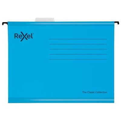 Rexel Classic Foolscap Reinforced Suspension Files V base 15mm Blue PK25 - 2115590