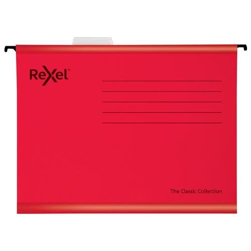 Rexel Classic Foolscap Reinforced Suspension Files V base 15mm Red PK25 - 2115592 - Image 1