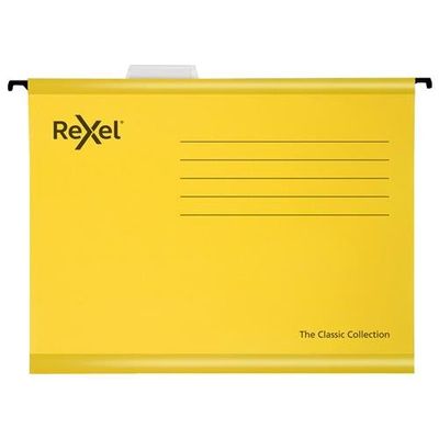 Rexel Classic Foolscap Reinforced Suspension Files V base 15mm Yellow PK25 - 2115593