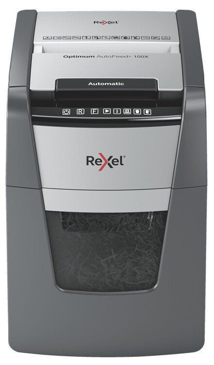 Rexel Optimum AutoFeed+ 100X Automatic Cross Cut Paper Shredder P4 - Image 1