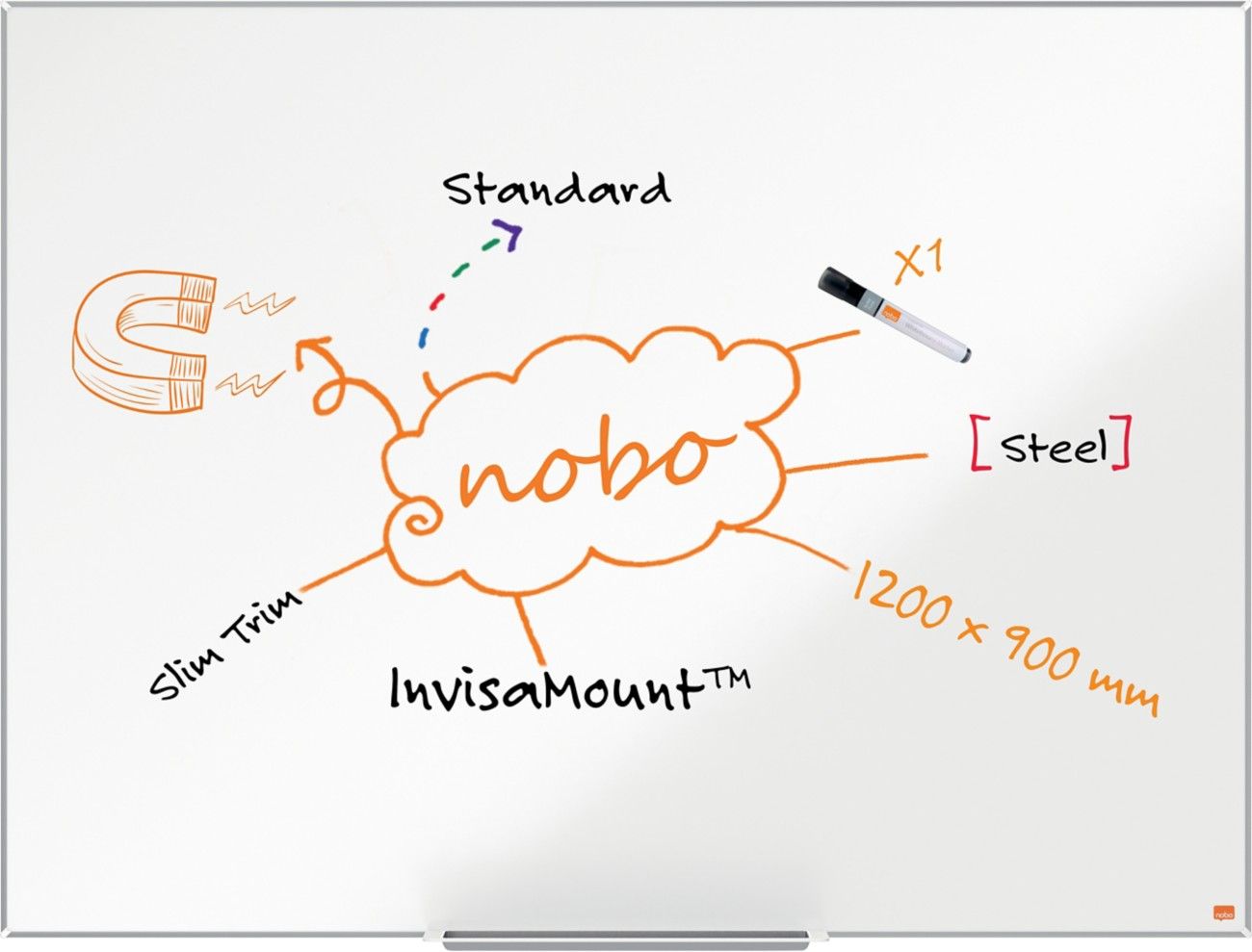 Nobo Impression Pro Lacquered steel Magnetic Whiteboard 120x90cm - Image 1