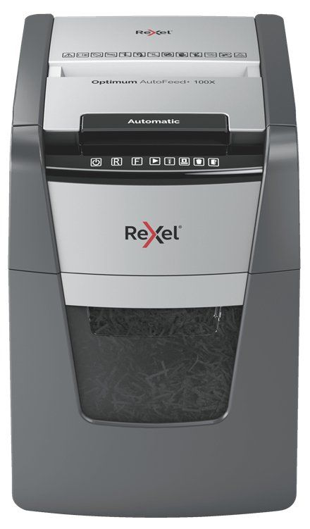 Rexel Optimum AutoFeed+ 100X Automatic Cross Cut Paper Shredder P4 Cross shredding 22 cm 4 x 28 mm 34 L 250 sheets 55 dB - Image 1