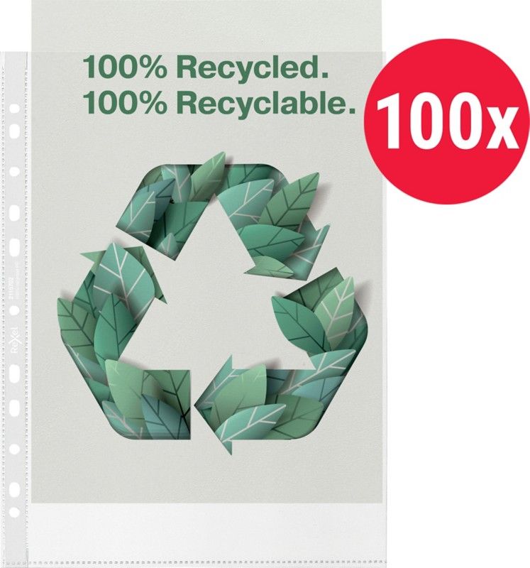 Rexel Recycled Multi Punched Pocket Polypropylene A4 70 Micron Top Opening Clear (Pack 100) 2115702 - Image 1