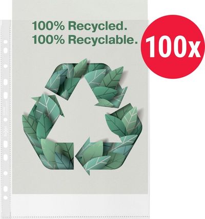 Rexel Recycled Multi Punched Pocket Polypropylene A4 70 Micron Top Opening Clear (Pack 100) 2115702