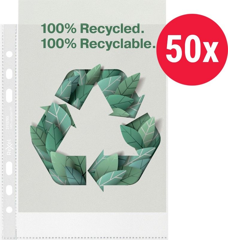 Rexel Multi Punched Recycled Pocket Polypropylene A5 70 Micron Top Opening Clear (Pack 50) 2115703 - Image 1