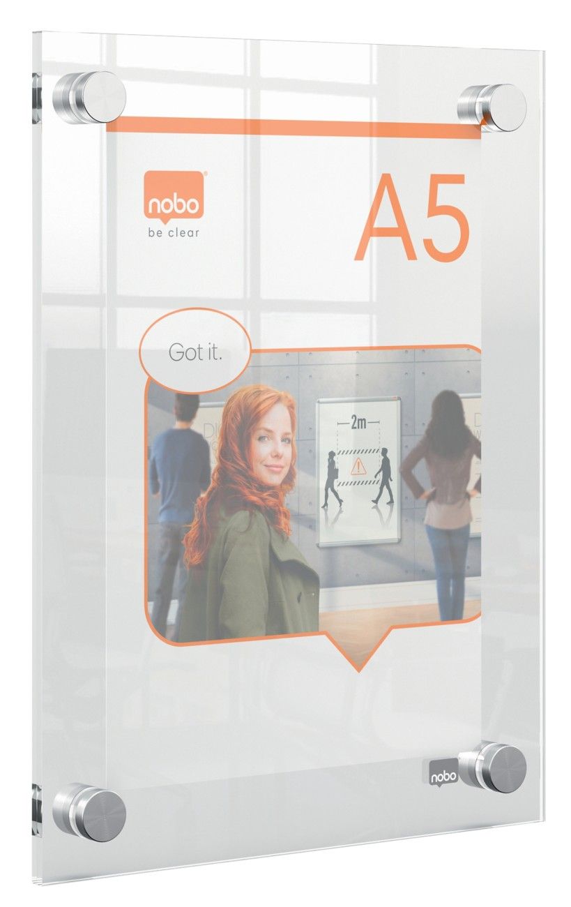 Nobo Premium Plus A5 Clear Acrylic Wall Mounted Poster Frame - Image 1