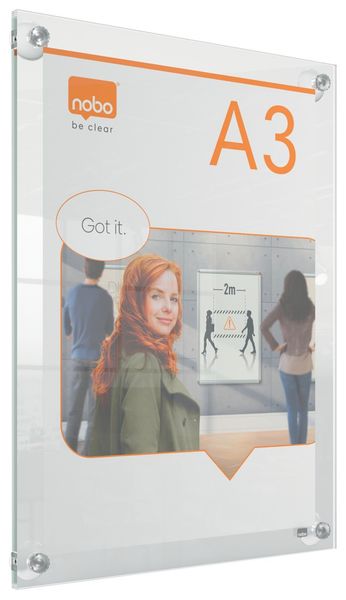 Nobo Premium Plus A3 Clear Acrylic Wall Mounted Repositionable Poster Frame