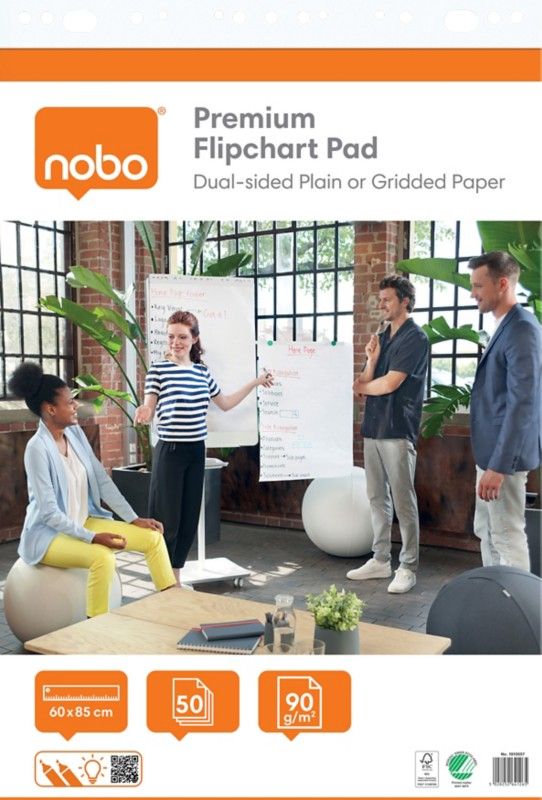 Nobo Premium Flipchart Pad 60x85cm. Dual-Sided Plain or Gridded Paper. - Image 1