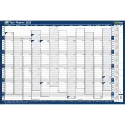 Sasco 2026 Original Year Wall Planner 915W x 610mmH With Wet Wipe Pen &amp; Sticker Pack Unmounted - 2410266