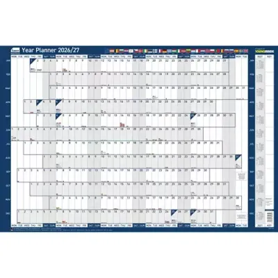 Sasco 2026 EU Year Wall Planner 915W x 610mmH With Wet Wipe Pen &amp; Sticker Pack Board Mounted - 2410269 - Thumbnail 2