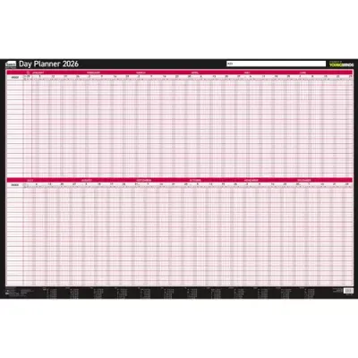 Sasco 2026 Day Wall Planner 915W x 610mmH With Wet Wipe Pen &amp; Sticker Pack Board Mounted - 2410271 - Thumbnail 2