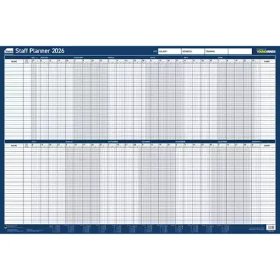 Sasco 2026 Staff Year Wall Planner 915W x 610mmH With Wet Wipe Pen &amp; Sticker Pack Board Mounted - 2410275 - Thumbnail 2
