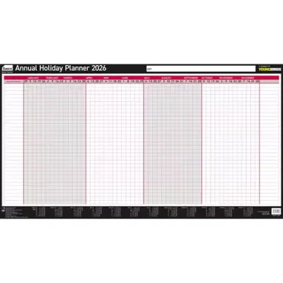 Sasco 2026 Annual Holiday Year Wall Planner 750W x 410Hmm With Wet Wipe Pen & Sticker Pack Unmounted - 2410277