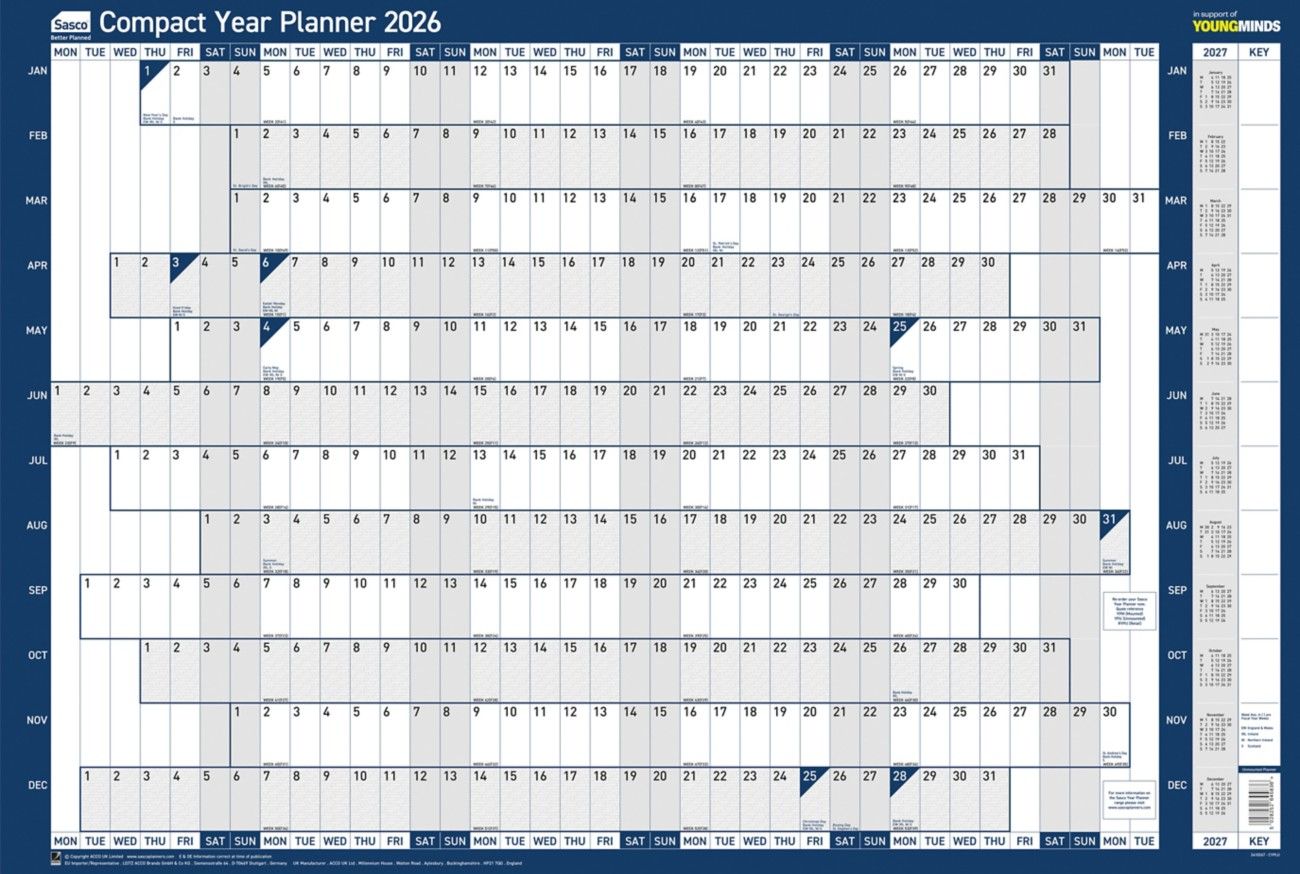 Sasco Year Planner Compact Landscape Unmounted 2027 2410291 - Image 1