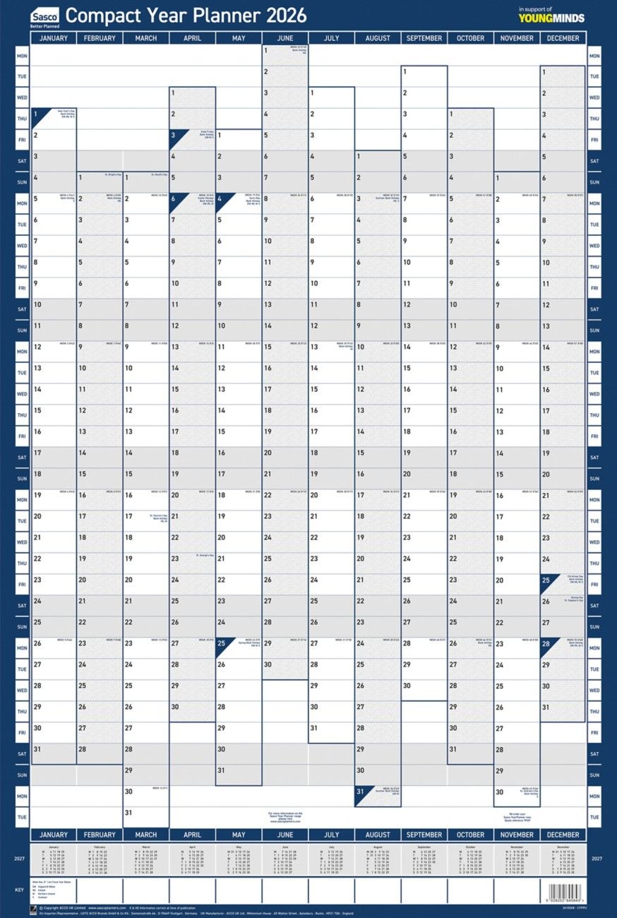 Sasco Year Planner Compact Portrait Unmounted 2027 2410292 - Image 1