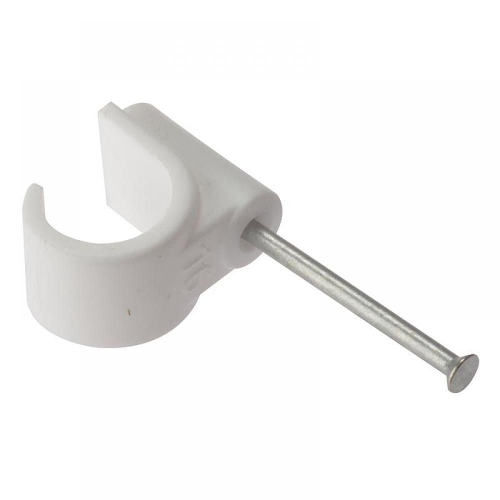 Forgefix Pipe Clip With Masonry Nail 22mm Box 100 - White 22mm - Image 1
