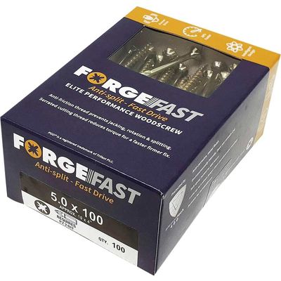Forgefix FFP5100Y Forgefast Pozi Compatible Elite Performance Wood Screw Zy 5.0 X 100Mm Box 100