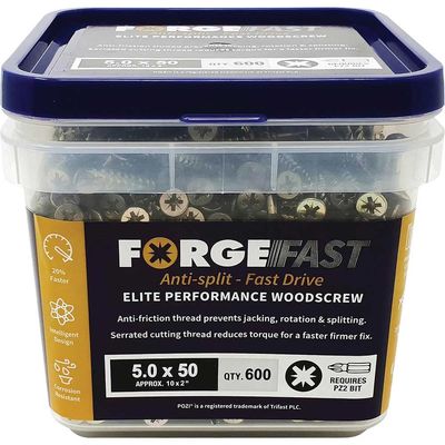 Forgefix FFP550YT Forgefast Pozi Compatible Elite Performance Wood Screw Zy 5.0 X 50Mm Tub 600