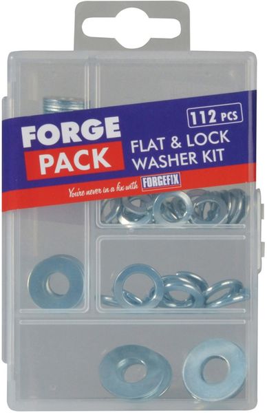 Forgepack FPWASHSET Flat Washers - Zinc Plated - Kit Assorted (Pack Of 112Pc)