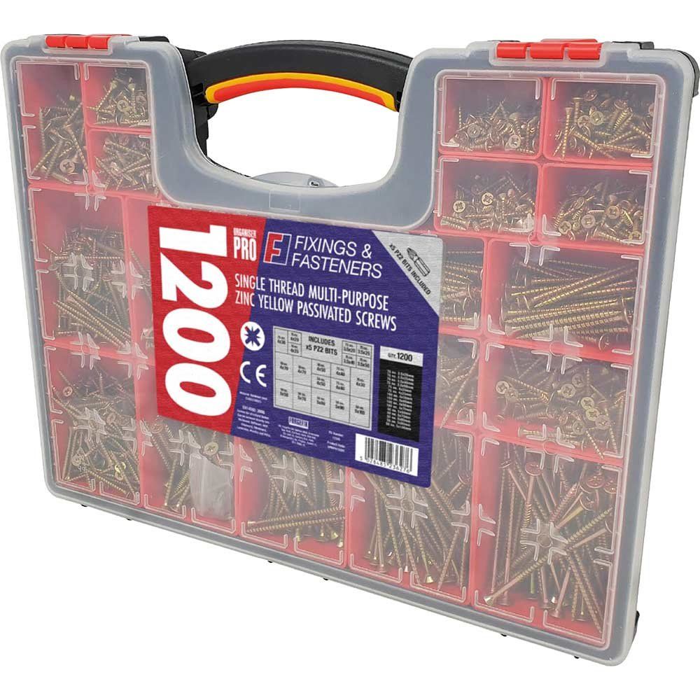 Forgefix OPMPS1200Y Organiser Pro Multi-Purpose Wood Screw Kit 1200 Piece - Image 1
