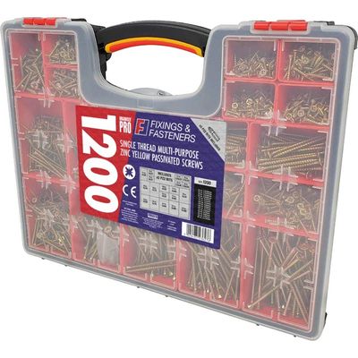 Forgefix OPMPS1200Y Organiser Pro Multi-Purpose Wood Screw Kit 1200 Piece