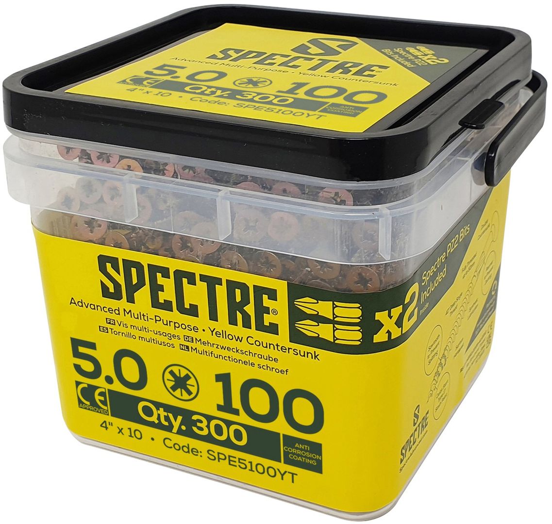 Forgefix SPE5100YT Spectre™ Pz Compatible Wood Screw Csk Zyp 5.0 X 100Mm Tub 300 - Image 1