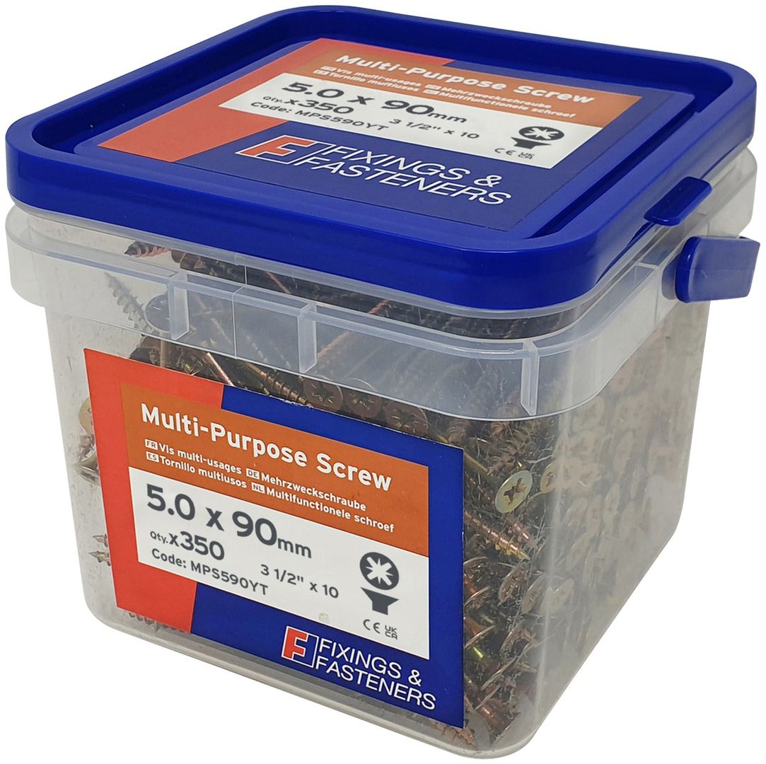 Fandf MPS590YT Multi-Purpose Screw - Zinc Yellow Passivated 5.0 X 90Mm (Tub Of 350) - Image 1