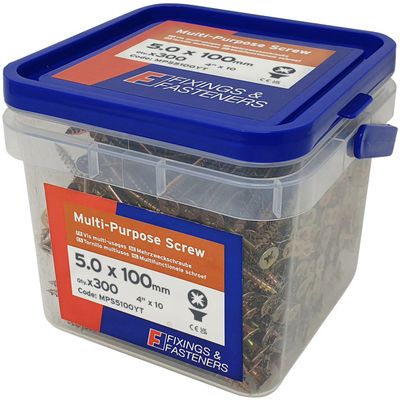 Fandf MPS5100YT Multi-Purpose Screw - Zinc Yellow Passivated 5.0 X 100Mm (Tub Of 300)