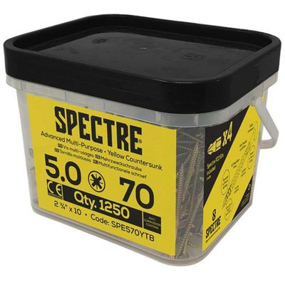 Forgefix Spectre Pz Compatible Wood Screw Csk Zyp 5.0 x 70mm - Mega Tub of 1250 - Grey
