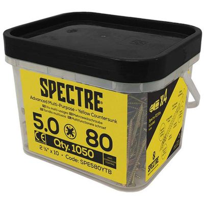 Forgefix Spectre PZ Compatible Wood Screw CSK ZYP 5.0 x 80mm - Mega Tub of 1,050 - Grey