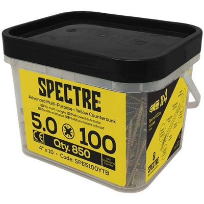 Forgefix Spectre PZ Compatible Wood Screw CSK ZYP 5.0 x 100mm - Mega Tub of 850 - Grey