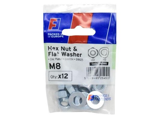 Forgefix Nut & Washer M8 Forgepack 12 FPKNW8