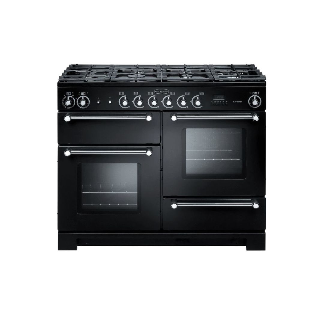 Rangemaster KCH110DFFBLC Kitchener 110cm Dual Fuel Range Cooker - Black - Image 1