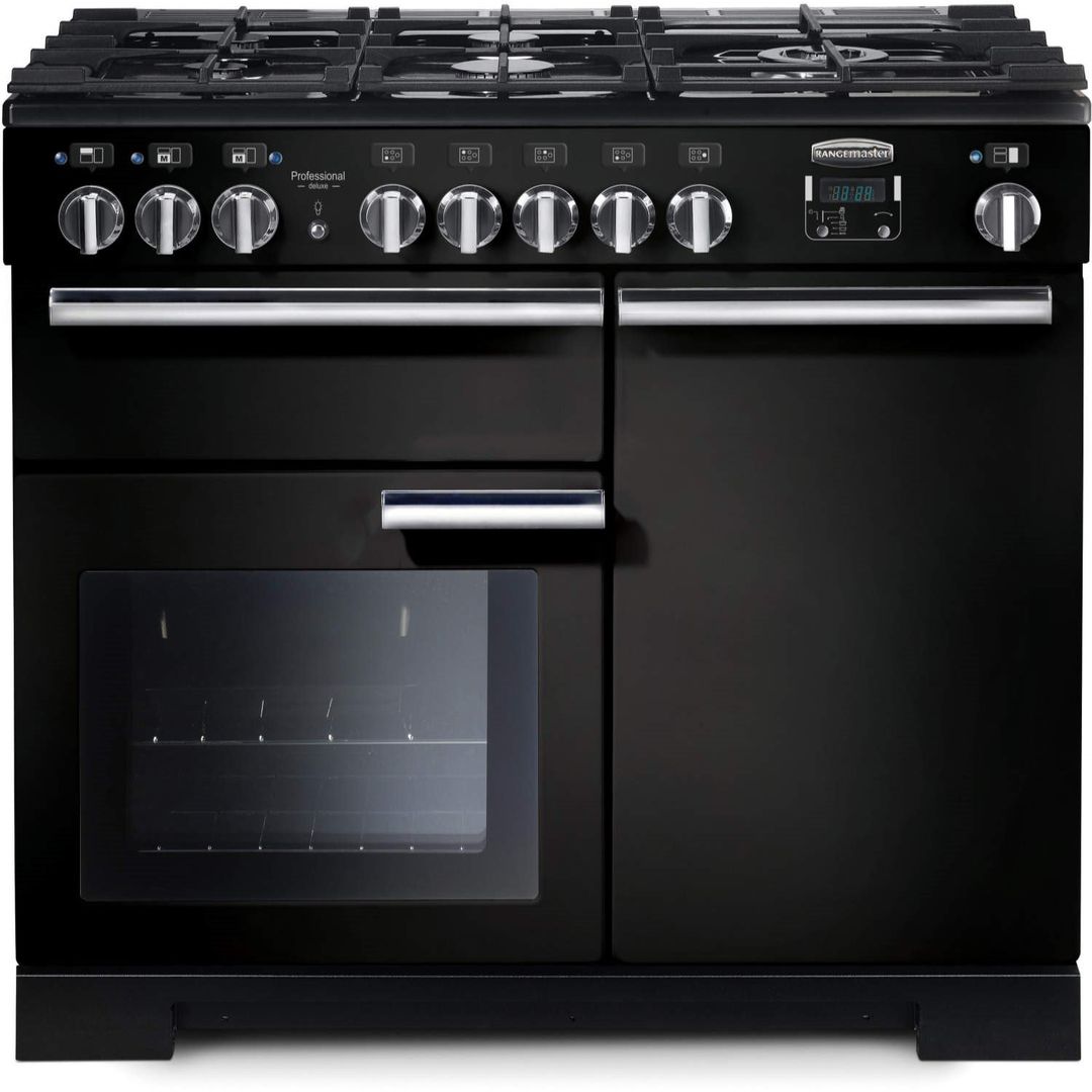 Rangemaster PDL100DFFGBC Professional Deluxe 100cm Dual Fuel Range Cooker - Black - Image 1